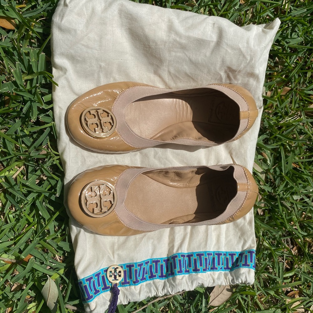 Tory Burch Nude Caroline Patent Leather Flats